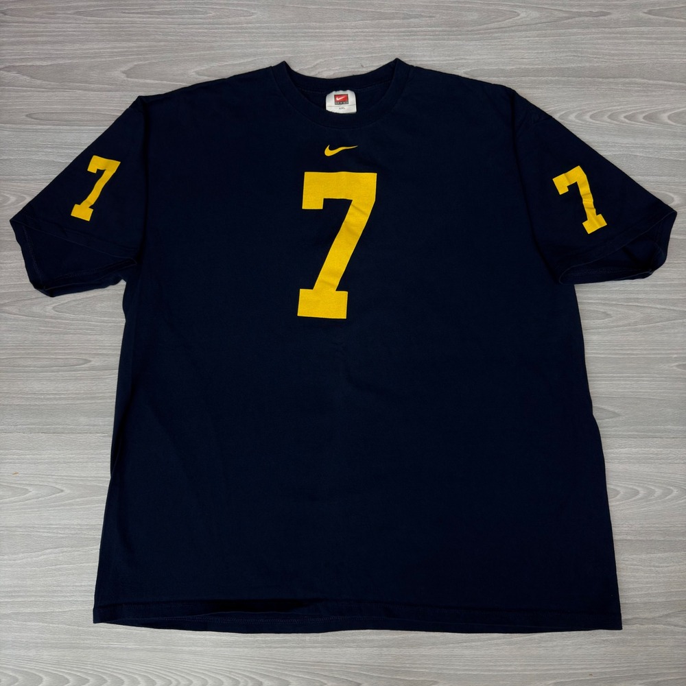 Nike Team Michigan Wolverines Number 7 T-Shirt Navy Blue Yellow Mens XXL Vintage